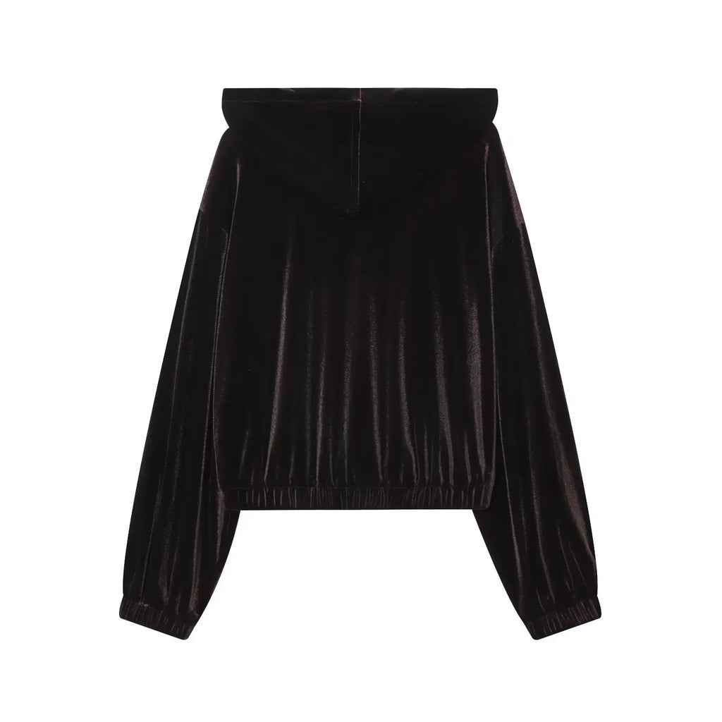HH Woman Hooded Long Sleeves Zipper Velvet Jacket Drawstring Straight Wide Leg Pants Female Autumn Casual Loose Two Piece Set