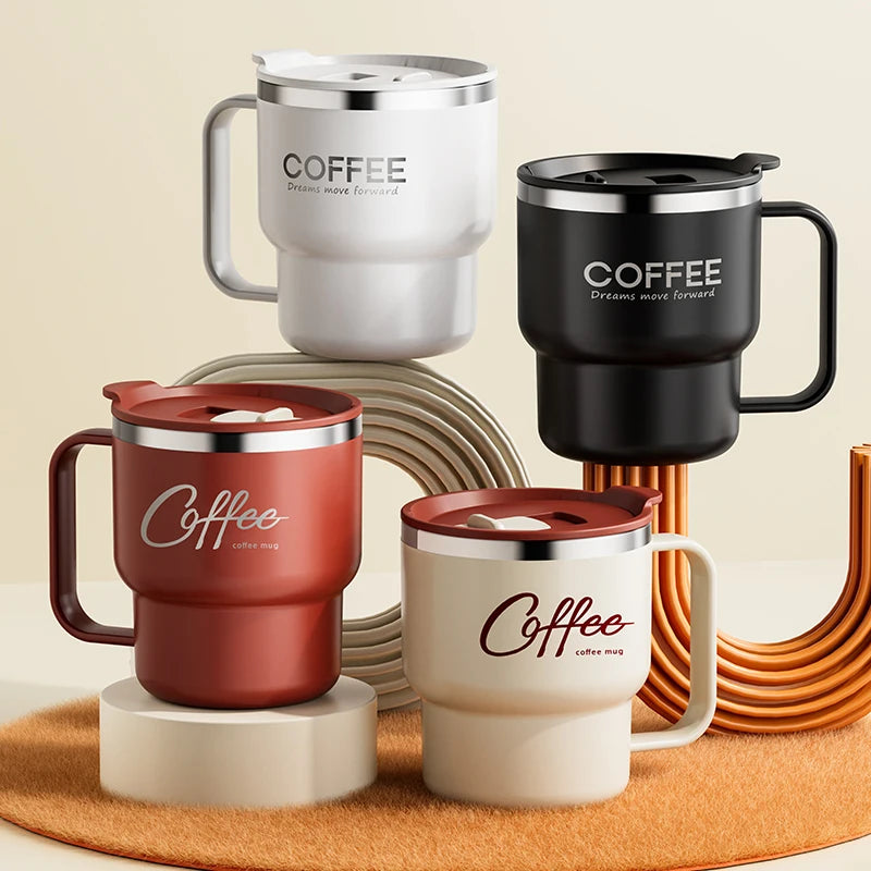 WORTHBUY 304 Stainless Steel Double Wall Insulated Coffee Cup With Handle Portable Students Leak-proof Water Cup Milk Coffee Mug