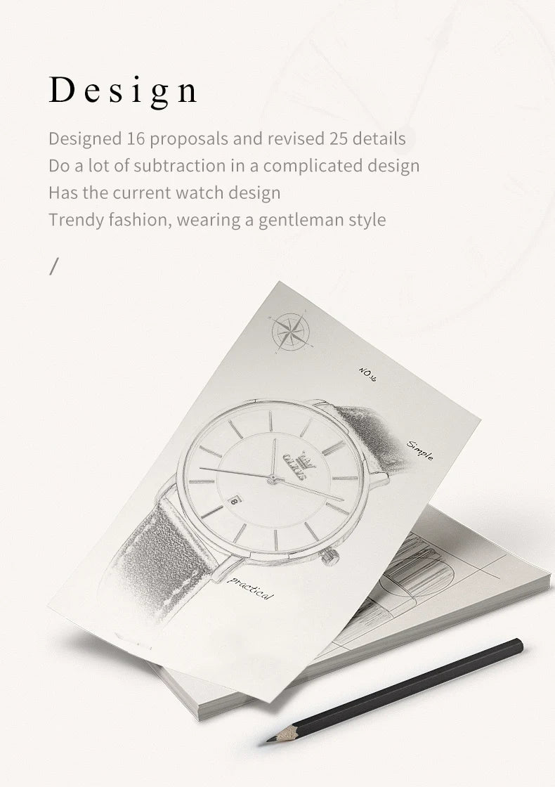 OLEVS 5869 Ultra Thin 6.5mm Quartz Watch for Men Fashion Leather Strap Simple Luxury Auto Date Clock Men's Wristwatch Waterproof