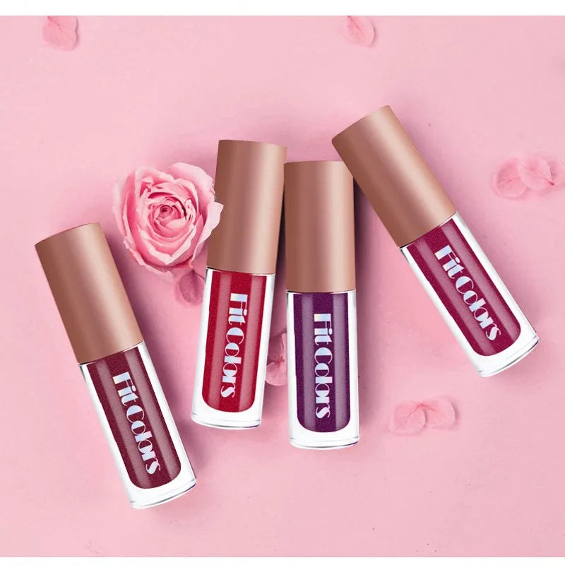 4Pcs/Set Metallic No-stick Cup Lip Gloss Pearly Diamond Fine Glitter Matte Moisturizing Waterproof Lip Glaze Liquid Lipstick Kit