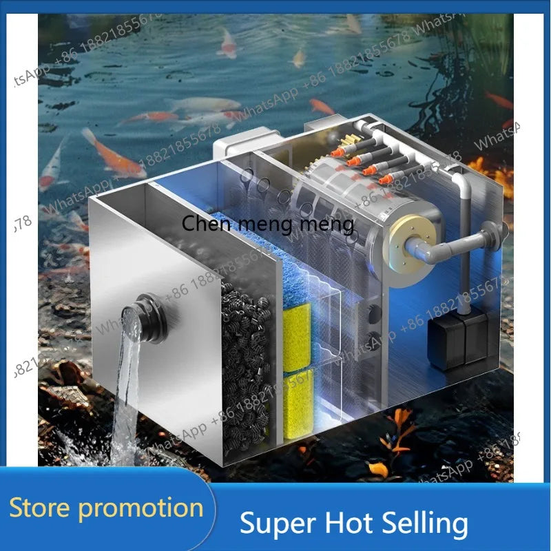 Stainless steel fish pond filter water circulation system silent backwash drum micro filter  A61