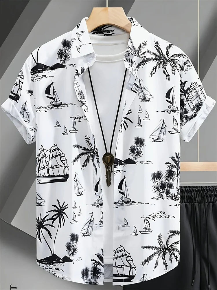Hawaii Fashion Black And White Plaid Shirt Summer Simple Daily Men's And Women's Lapel Button Down Tops Oversized Cool Casual