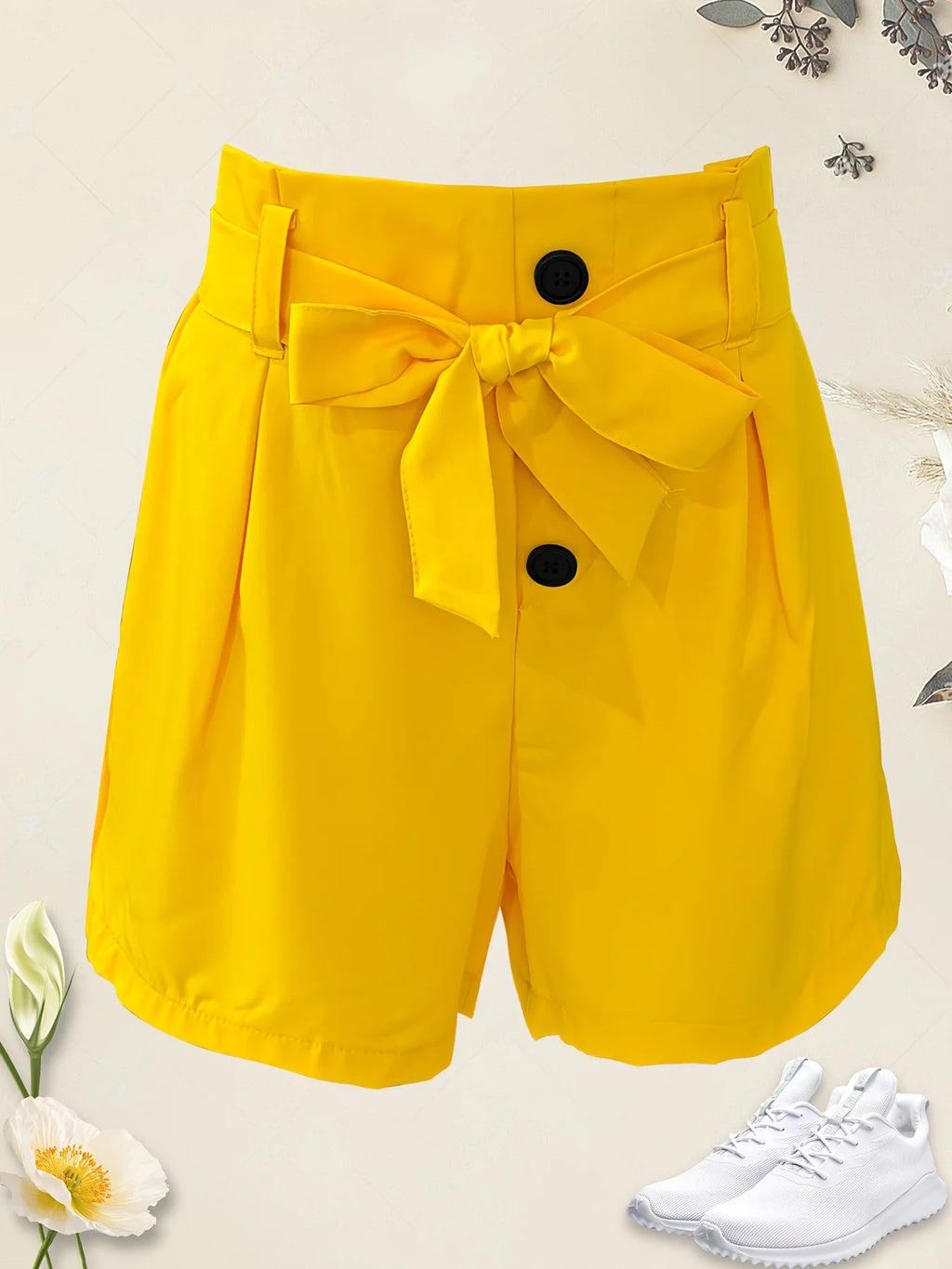 Summer High Waist Casual Solid  Shorts for Women Summer Wide Leg Work with Belt