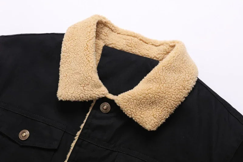 New Winter Men's Bomber Jacket High-quality Plush Thicken Wool Cargo Jackets Lapel Button-up Thick Warm Coat for Men Outwear 5XL