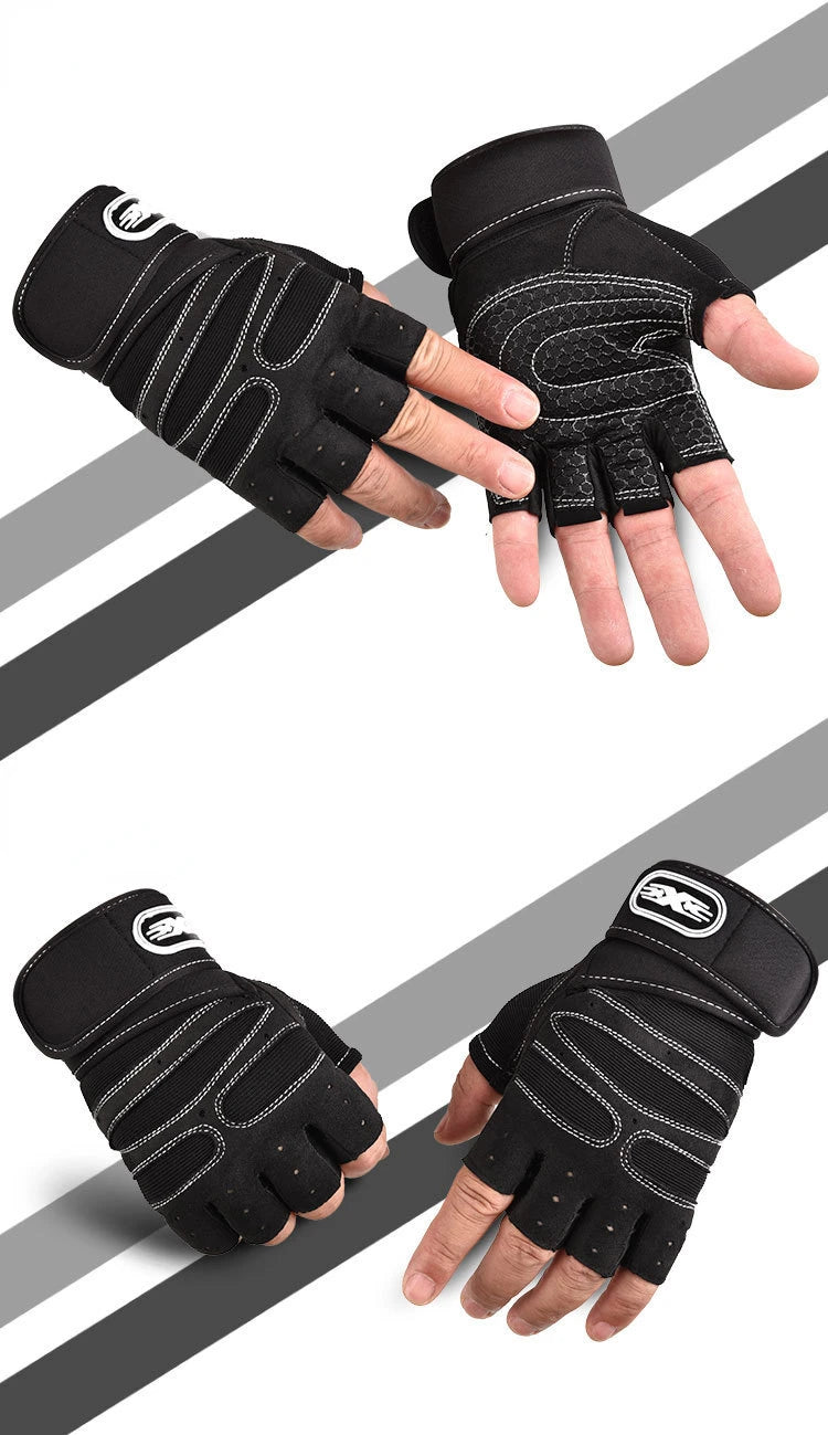 Men Gym Gloves Weightlifting Bodybuilding Training Fitness Fingerless Gloves Half Finger Cycling Gloves Non-Slip Wrist Support