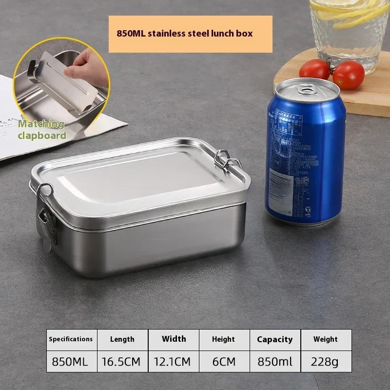 304 Stainless Steel Bento Box Metal Food Storage Container with Locking Clasp Suitable for Work and School 1200/2400ml Lunch Box