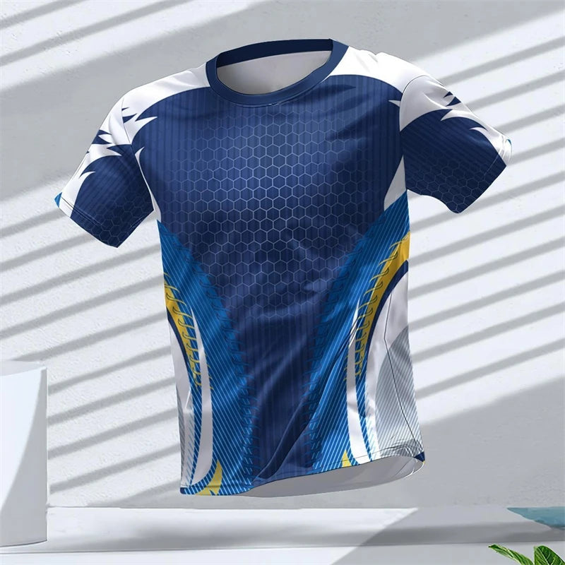 Geometric Graphic 3D Printed Sports T Shirts Summer Casual Running Table Tennis T-shirts Trendy Streetwear Mens Tees Fashion