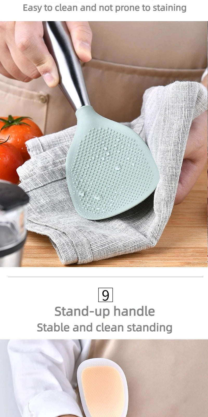 1Pcs Silicone Spoon Non-stick Cooking Spoon Anti-scalding Pot Rice High-temperature-resistant Spoon Durable Kitchen Gadgets