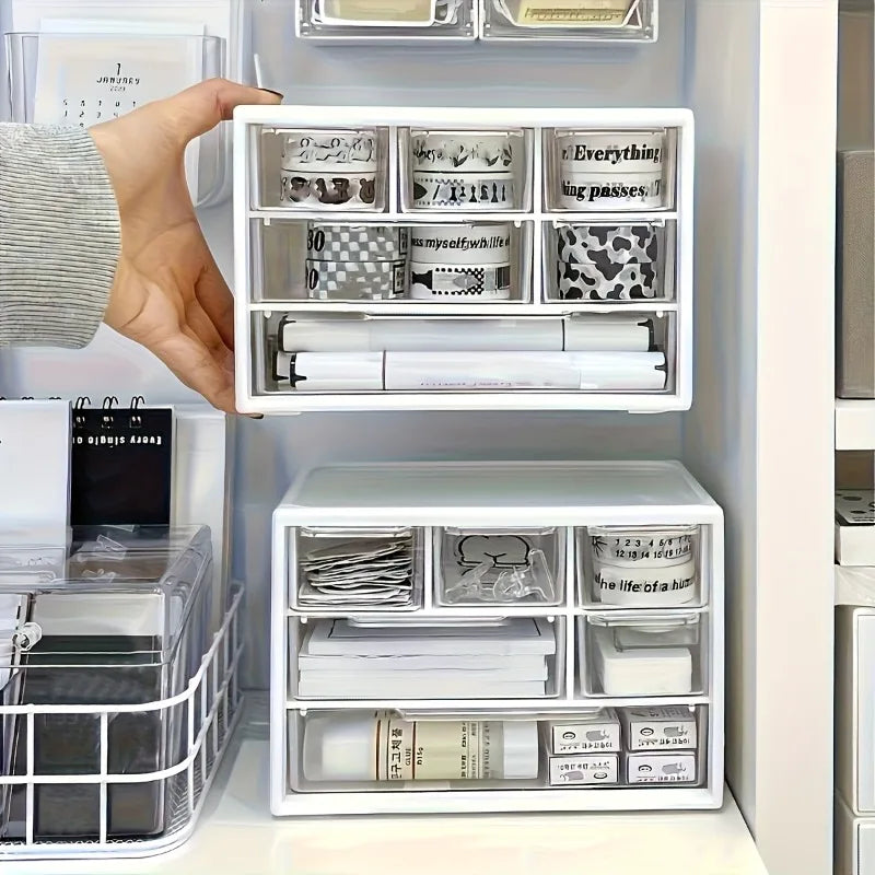 Desktop Organizer with Six Drawers-Spacious and Multifunctional Container,Perfect for Office Supplies,Stationery,Dorm Essentials