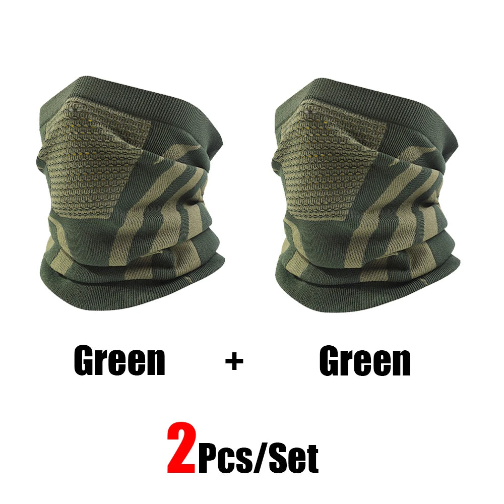 2Pcs/Set Unisex Winter Warm Skiing Mask Elastic Breathable Outdoor Sports Running Fishing Multi-Functional Neck Warmer Headscarf