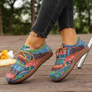 Spring 2025 Women's Printed Canvas Shoes Flat Platform Casual Toe Loafers Breathable Autumn Fashion Sneakers
