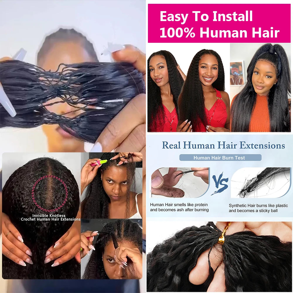 Kinky Straight Crochet Human Hair Pre Separated Knotless Reusable Feather Crochet Human Hair Bundles Burmese Curly Crochet Hair