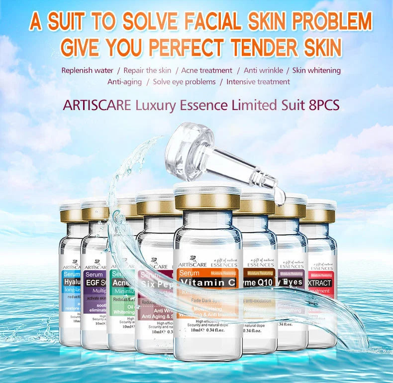 ARTISCARE Serum for Face 8pcs/Lot Hyaluron Acid Moisturizing Vitamain C Facial Essence Six Peptide Q10 EGF Skin Care