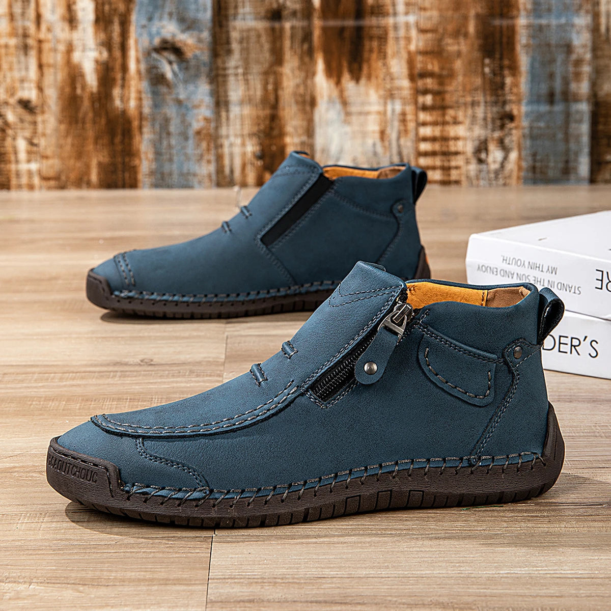 Handmade Leather Casual Shoes for Men Sneakers Men Flat Footwear Zipper Leather Boots Men Ankle Outdoor Walking Plus Size 39-48
