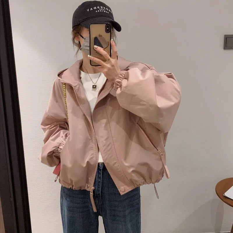 Hooded Jacket for Women in Spring and Autumn New Short Jacket Fashionable Versatile Casual Loose Jacket Trendy