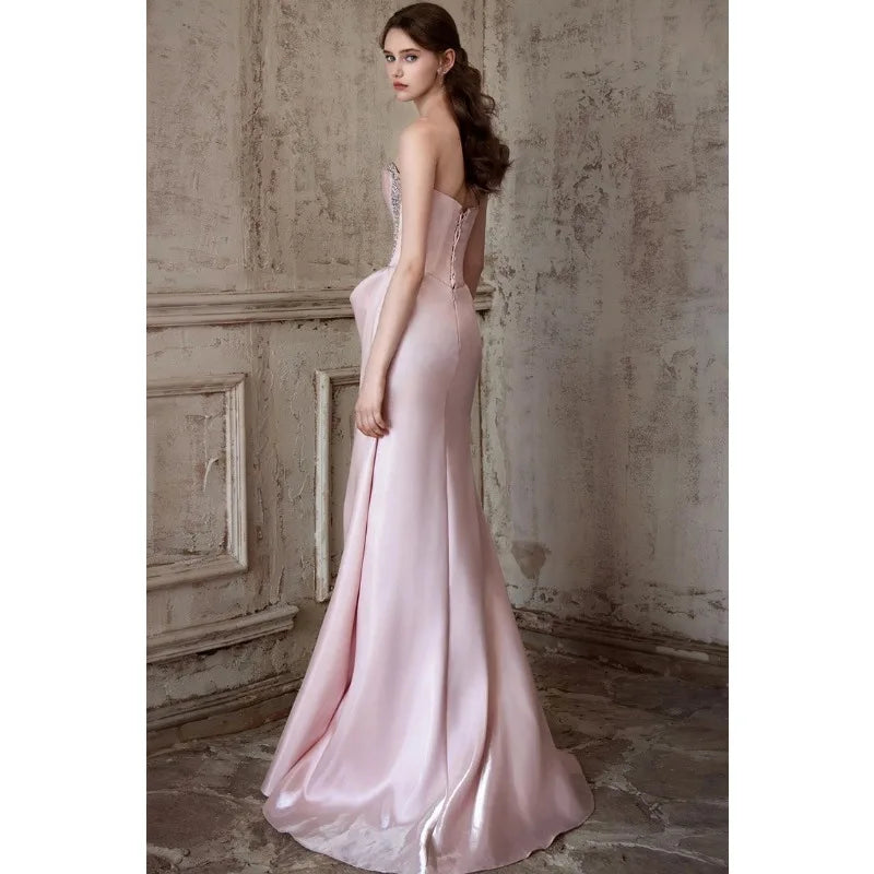 Pink Strapless French Evening Gown 2026 New High-end Annual Meeting Host Engagement Banquet Bride Toast Costume Customization
