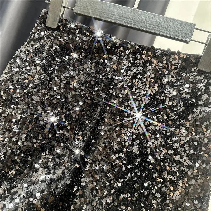 Spring/summer new Spice Girls sequin zipper shorts Slimming suede embroidered beaded casual pants