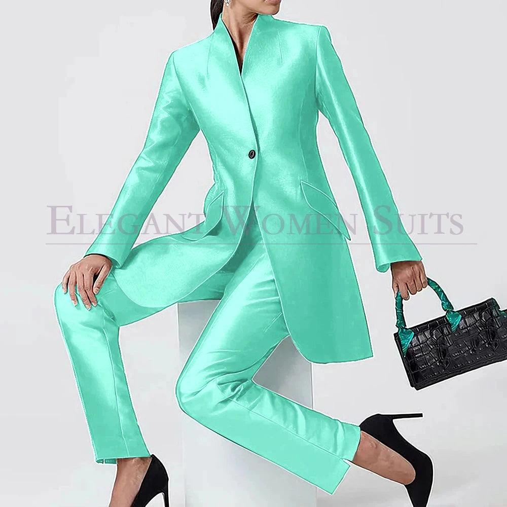 Evening Women's Suits Solid Color One-Button Slim 2 Piece Jacket Pants Full Sets High Quality Party Female Clothing 2026