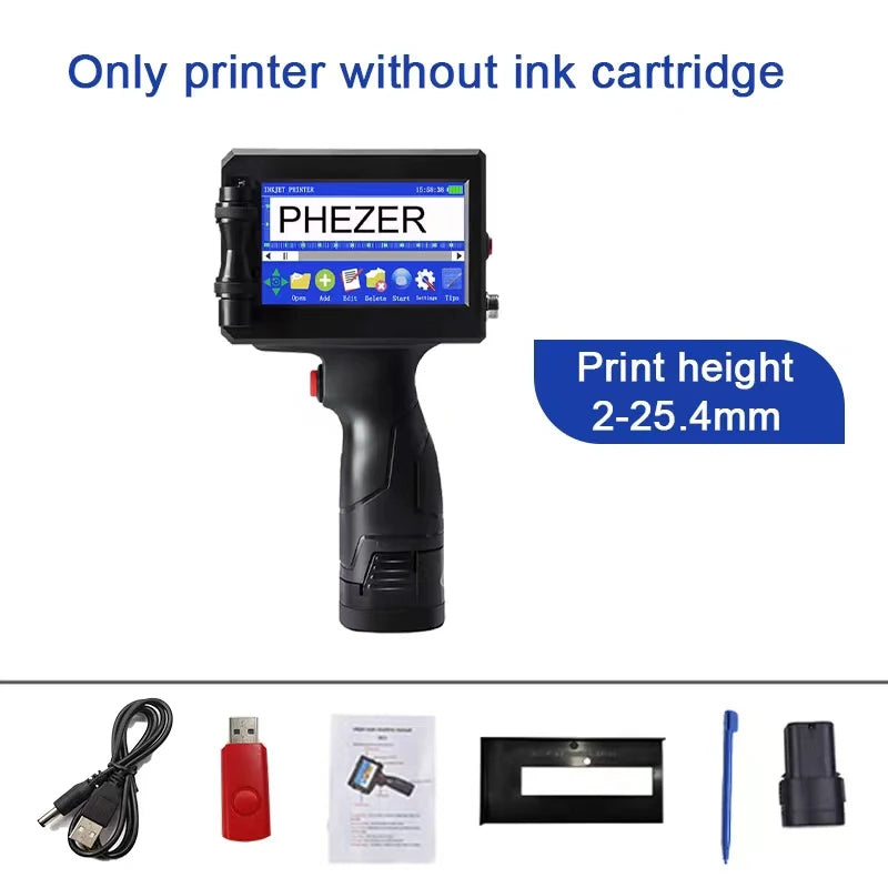 Phezer P15 Handheld Inkjet Printer 12.7mm QR Code Barcode Batch Code Date Number Logo Expiry Date Label Printer 28 Languages