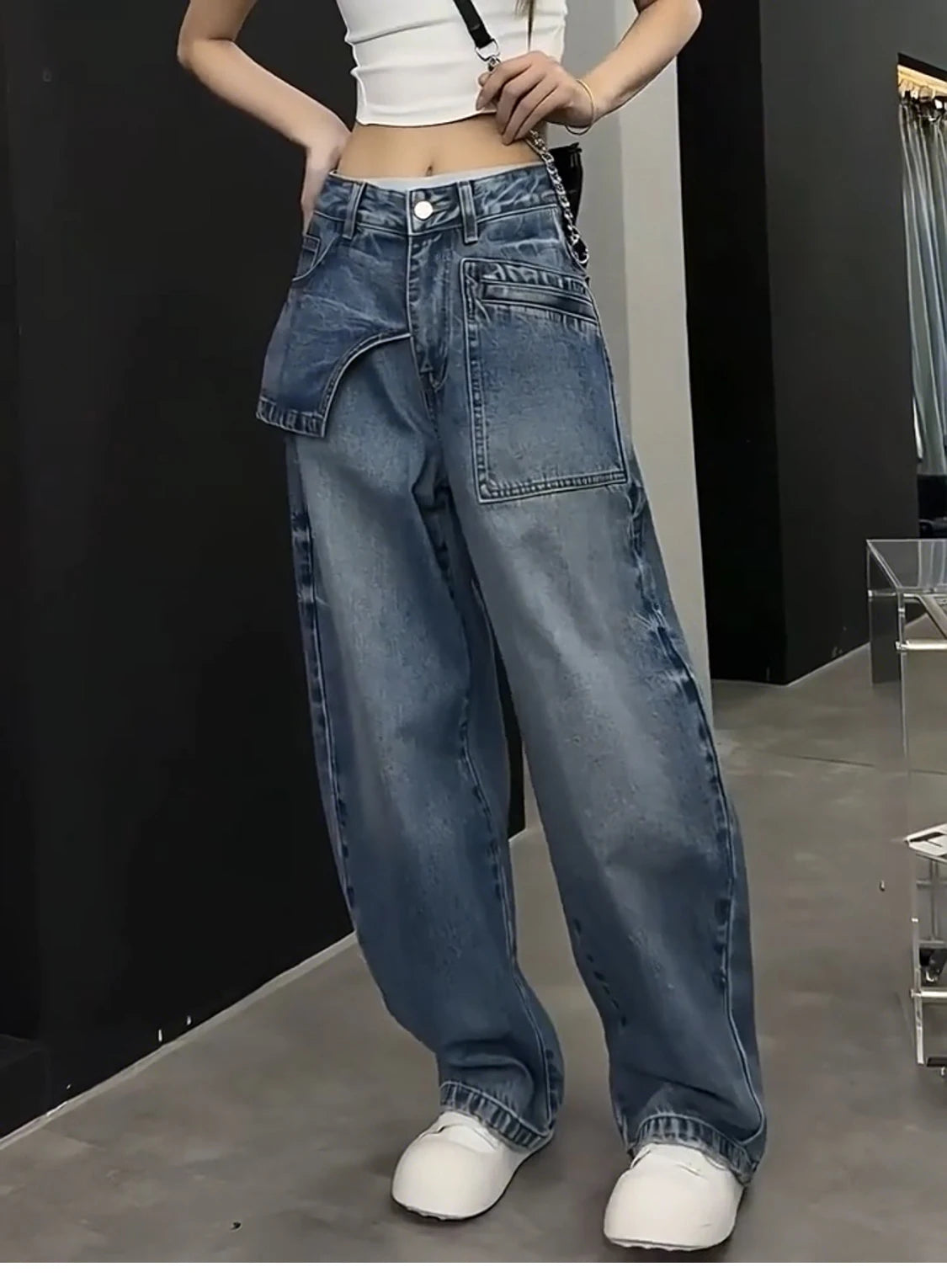 Women Jeans Autumn 2025 New Fashion jeans Pocket patchwork asymmetry Design Long Trousers Women's Clothing Cotton thin pants
