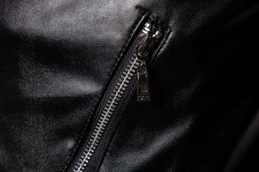 2023 Men's Autumn and Winter Lapel Leather Jacket Business Casual Oblique Zipper PU Leather Motorcycle Leather Jacket