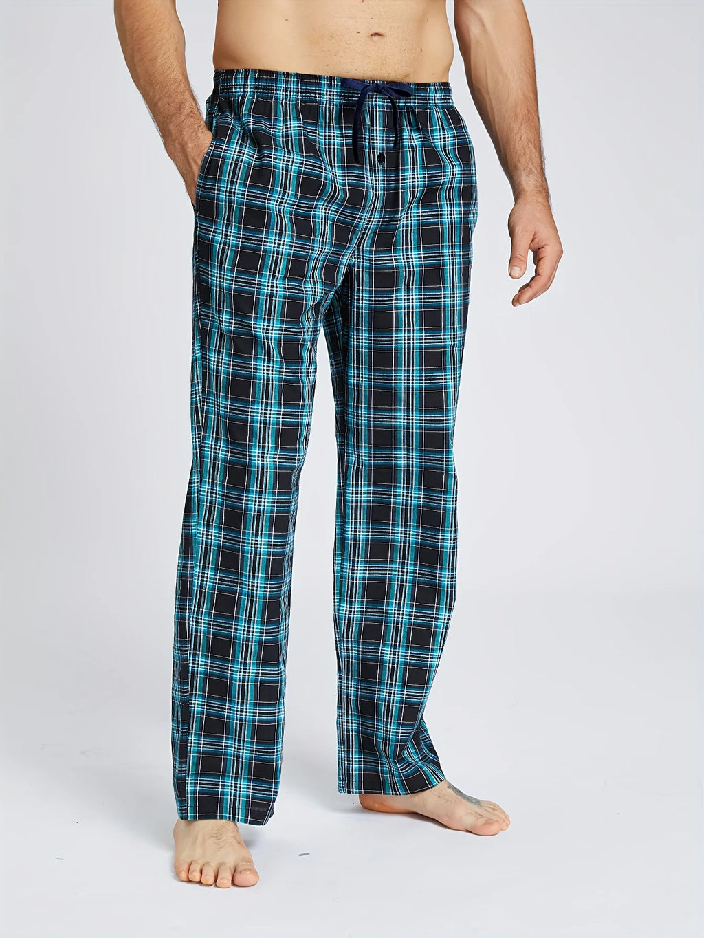 Men's Pajama Pants Autumn New Checked Cotton Thin Soft Comfortable Elastic Waistband with Pockets Home Lounge Pants