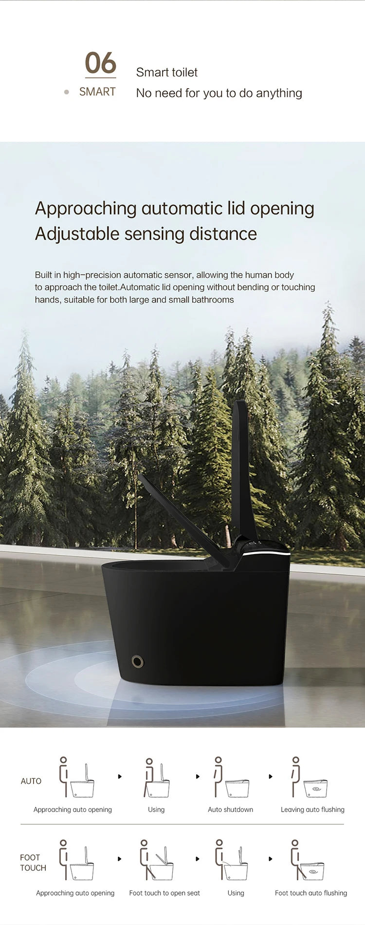 Modern Luxury Auto Sensor Flush European Bathroom Ceramic Automatic Wc Black Smart Toilet