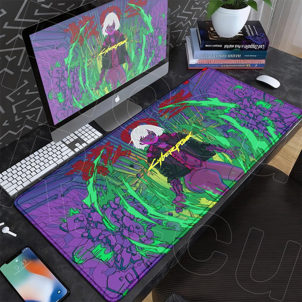 Black Gaming Mousepad XXL Rubber Non-slip Office Deskmat Anime Girl Playmat C-Cyberpunks Style Lock Edge PC Keyboard Accessories