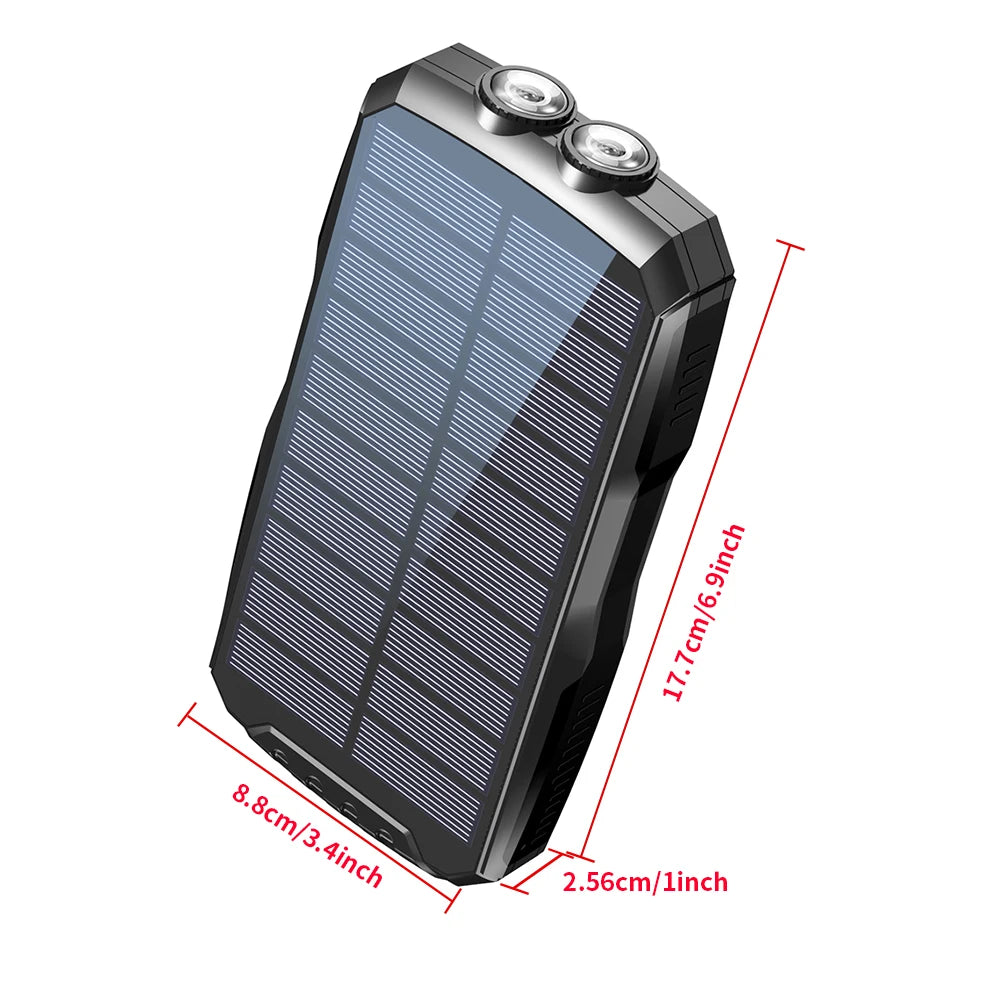 30000mAh Solar Power Bank with Wireless Charger, Dual USB Outputs, Bright LED Flashlight, Waterproof