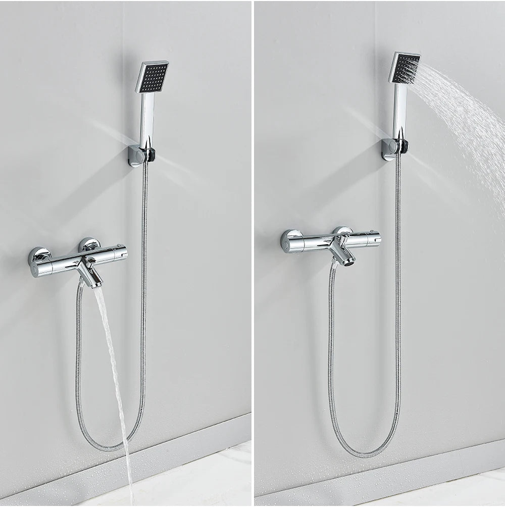Thermostatic Shower Set Black/Chrome Brass Wall Mounted Bathroom Shower Thermostat Mixer Valve Handle Spray Bathroom Accessories