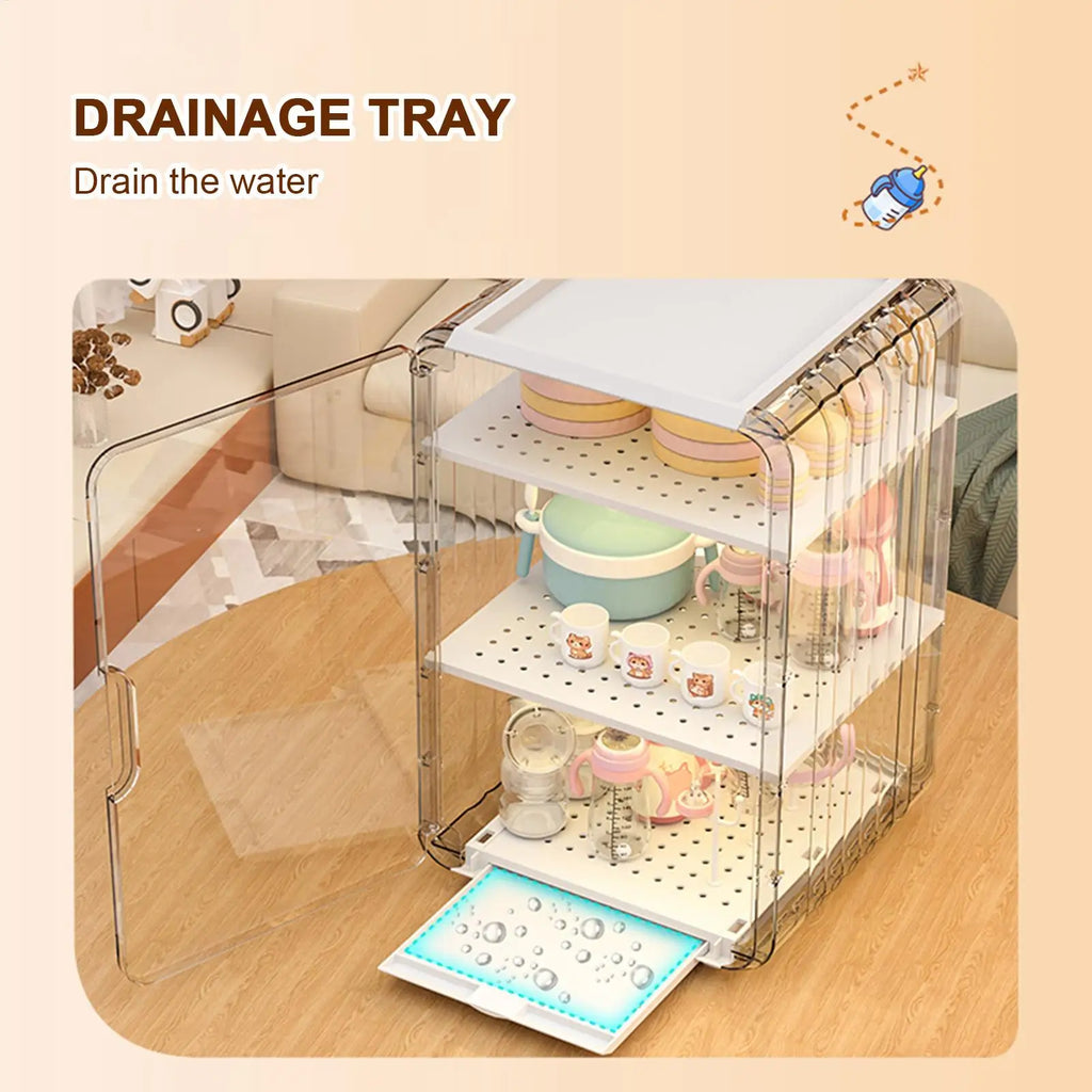 Kids Utensil Organizer Clear Adjustable Storage Rack for Baby Bottles Cups Plates Kitchen Countertop Fridge Dining Cabinet