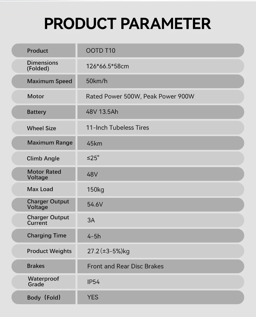 OOTD T10 Electric Scooter 500W Motor 48V13AH Battery City Off-Road Electric Scooter Adult 11 Inch Foldable Electric Scooter