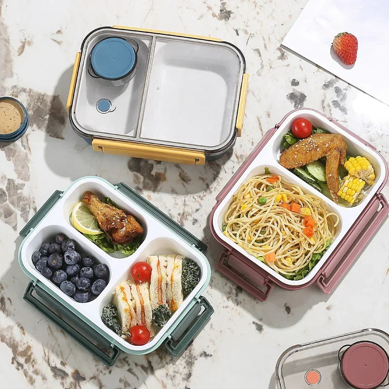 850ML Lunch Box with Tableware Sauce Box Portable Plastic Compartment Bento Box for Kids Food Storage Container Microwavable