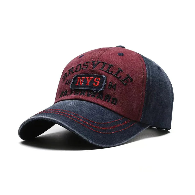 Four Seasons Men Baseball Cap Casual Distressed Washed Cotton Letter Embroidered Cap Bent Brim Dome Casual Sun Protection Hat