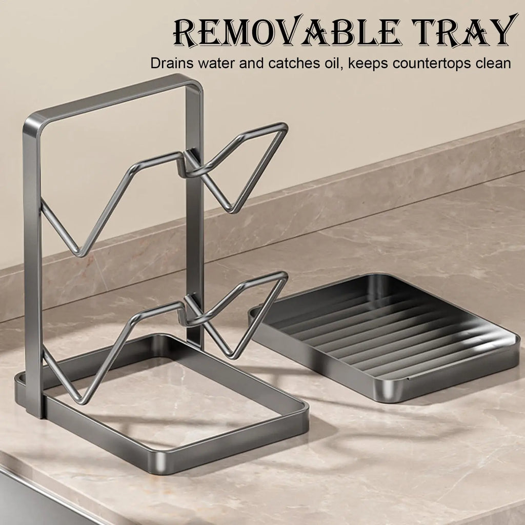Kitchen Pot Lid Rack No Drill Pot Lid Organizer Kitchen Space Saving Countertop Organizer Rack with Drainage Tray  Storage Rack