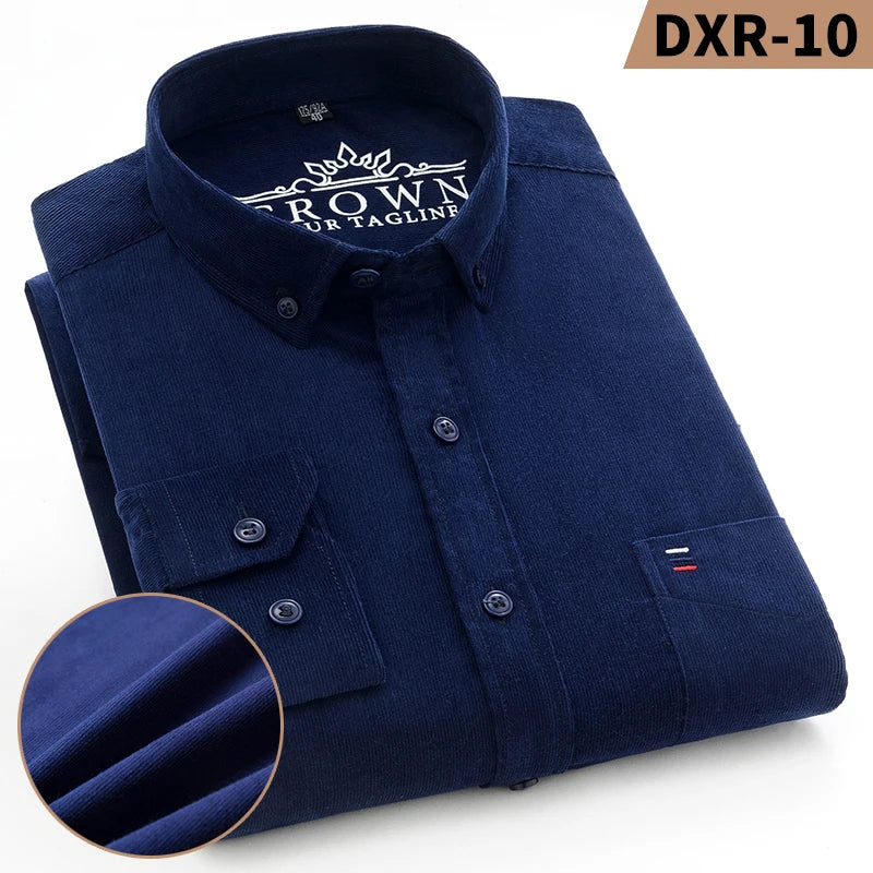 Spring and Autumn New Pure Cotton Corduroy Men's Shirts Large Size Fashion Casual Solid Color Long Sleeve Clothing Youth Tops