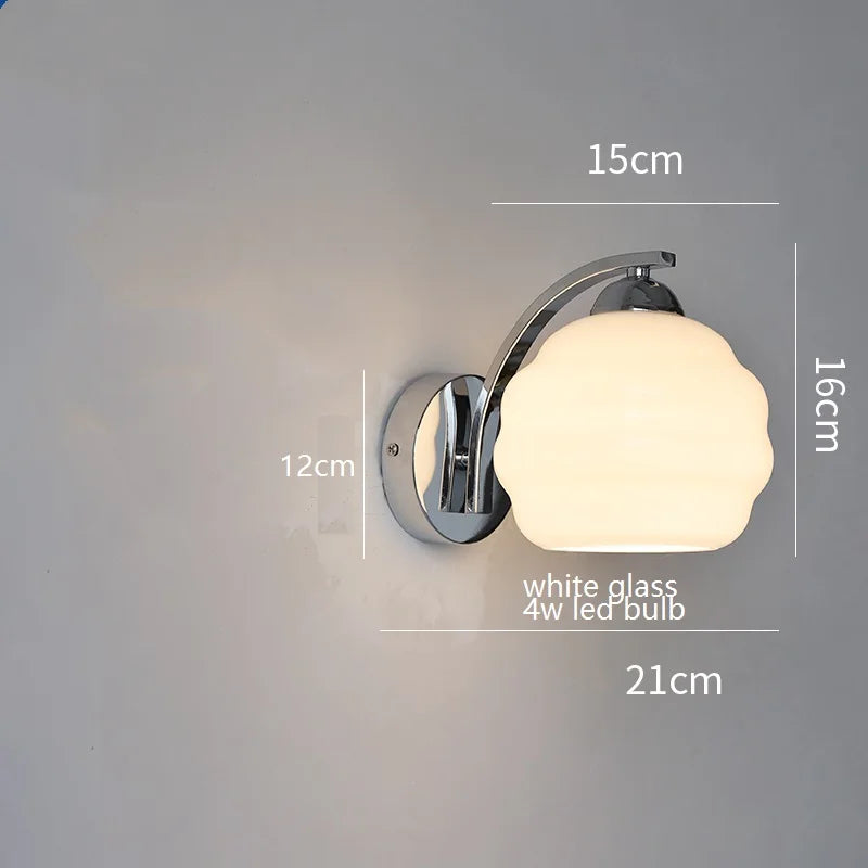 IWHD Milky Glass Ball LED Wall Lamp Sconce Iron Wrount Bedroom Living Room Bathroom Mirror Light Nordic Modern Wandlamp Applique
