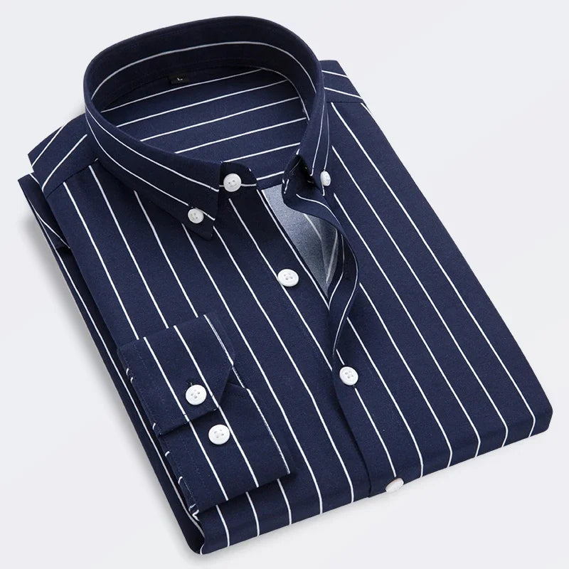 Men's Striped Shirt, Single-breasted Long-sleeved Shirts Autumn New Men Top Red Blue Black Slim Version Male Chemise Asian Size