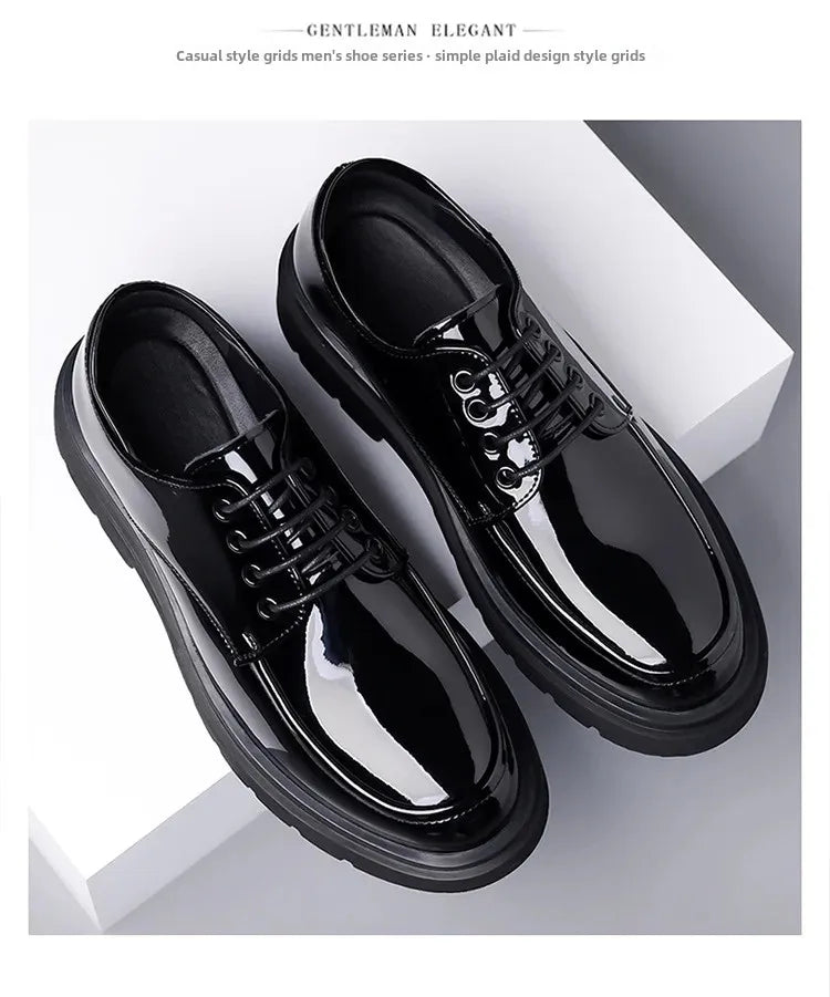 2025 Autumn Patent Leather Men's Business Formal Tie-Up Shoes Safety Professional Bata Breathable Men's Shoes botas para hombre
