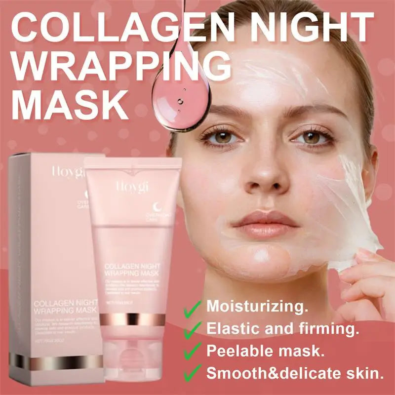Collagen Overnight Wrapping Peel Off Facial Mask Set Korean Collagen Night Wrapping Mask Deeply Hydrates Night Care Mask Cream