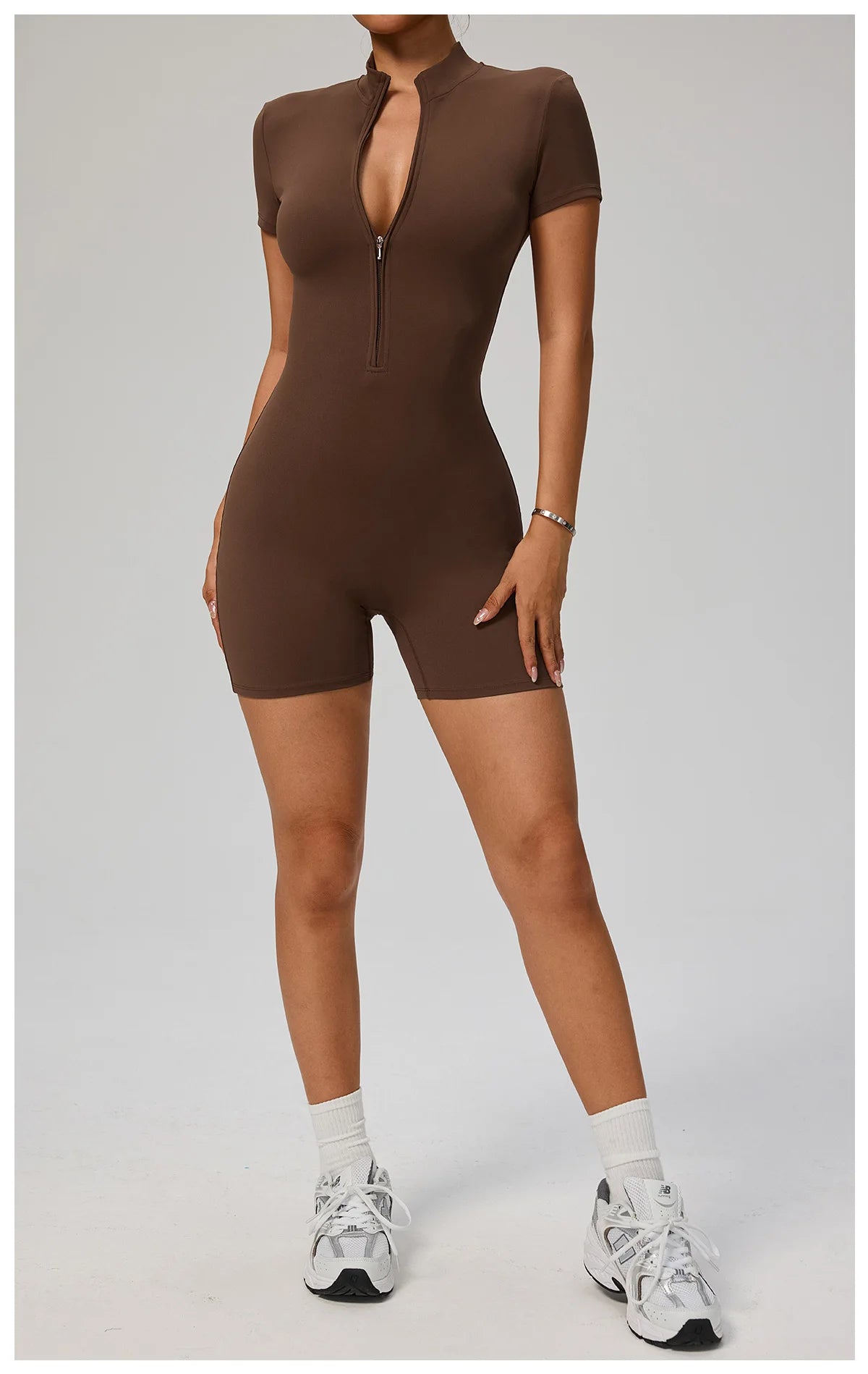 SOISOU Zipper Jumpsuit Women Short Sleeves Clothing Sportswear Woman Gym Yoga Sport Sets Nylon Workout Sets Women Tracksuit