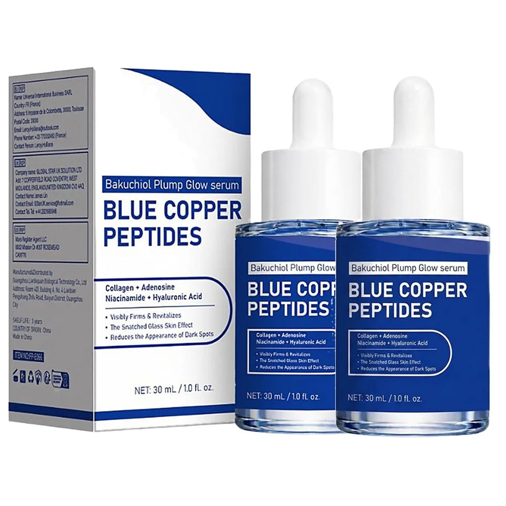 Blue Copper Peptide Serum Glow Plump Hydrating Face Essence Moisturizer Smooth Skin Firming Boosting Facial Care Serum 30ml