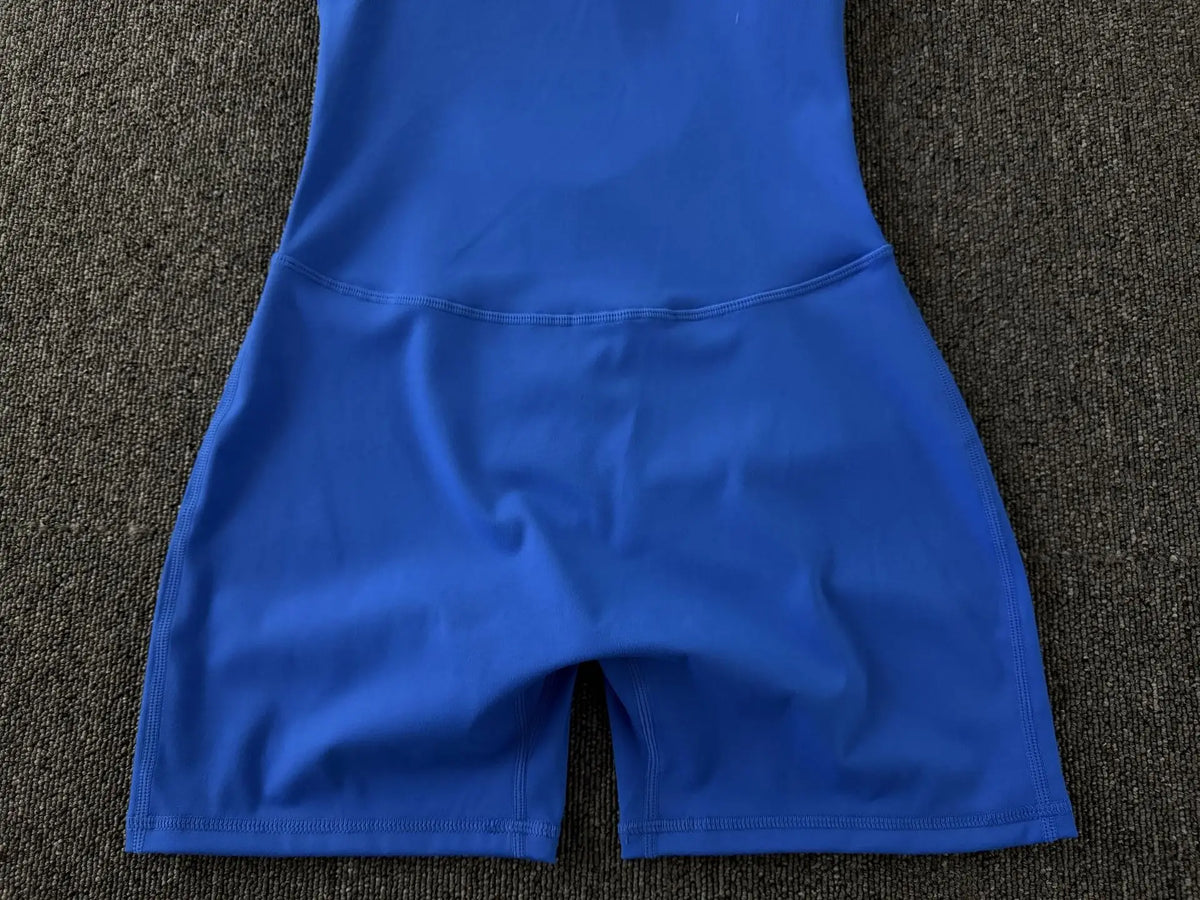 Women Short Sleeve Open Back Yoga Bodysuit Squat Proof Short Jumpsuit Gym Pilates Running Workout Fitness Sport Activewear