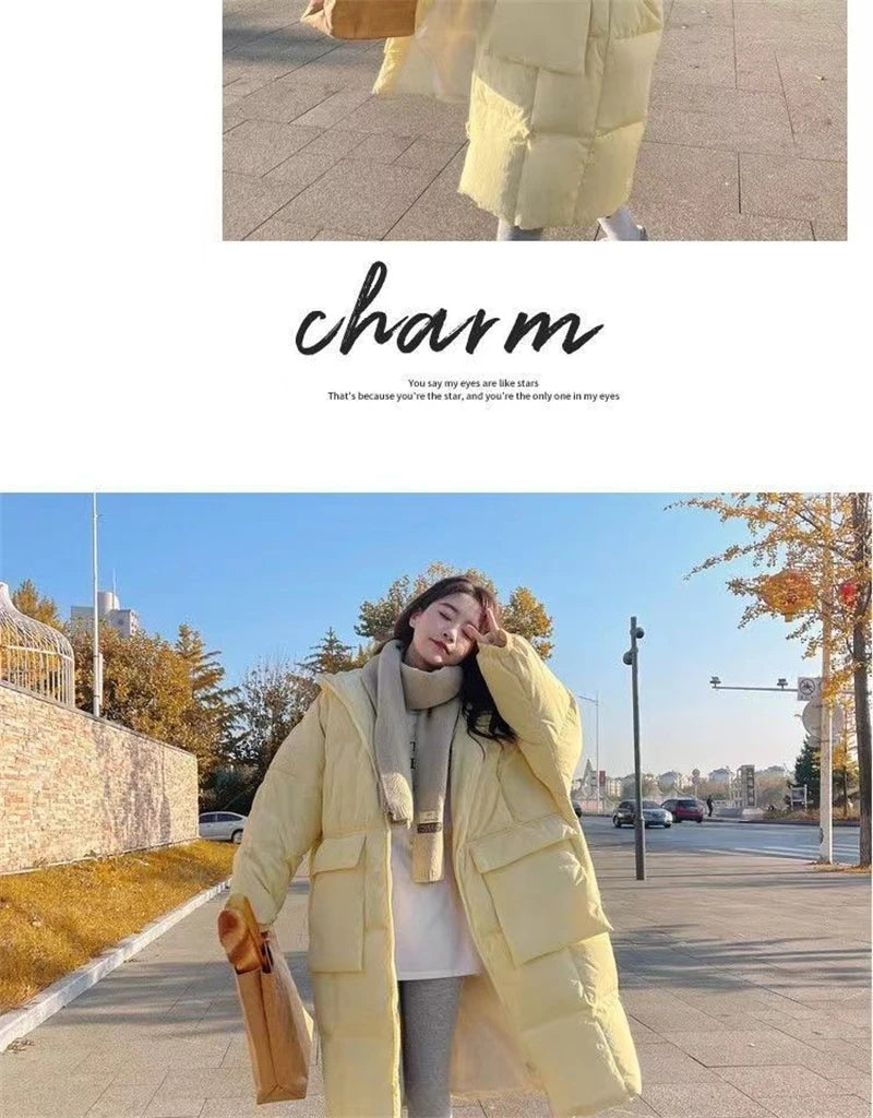 2024 New Korean Women's Jacket Winter Parkas Loose Hooded Cotton Padded Female Long Down Jacket Thicken Oversize Puffer Coats