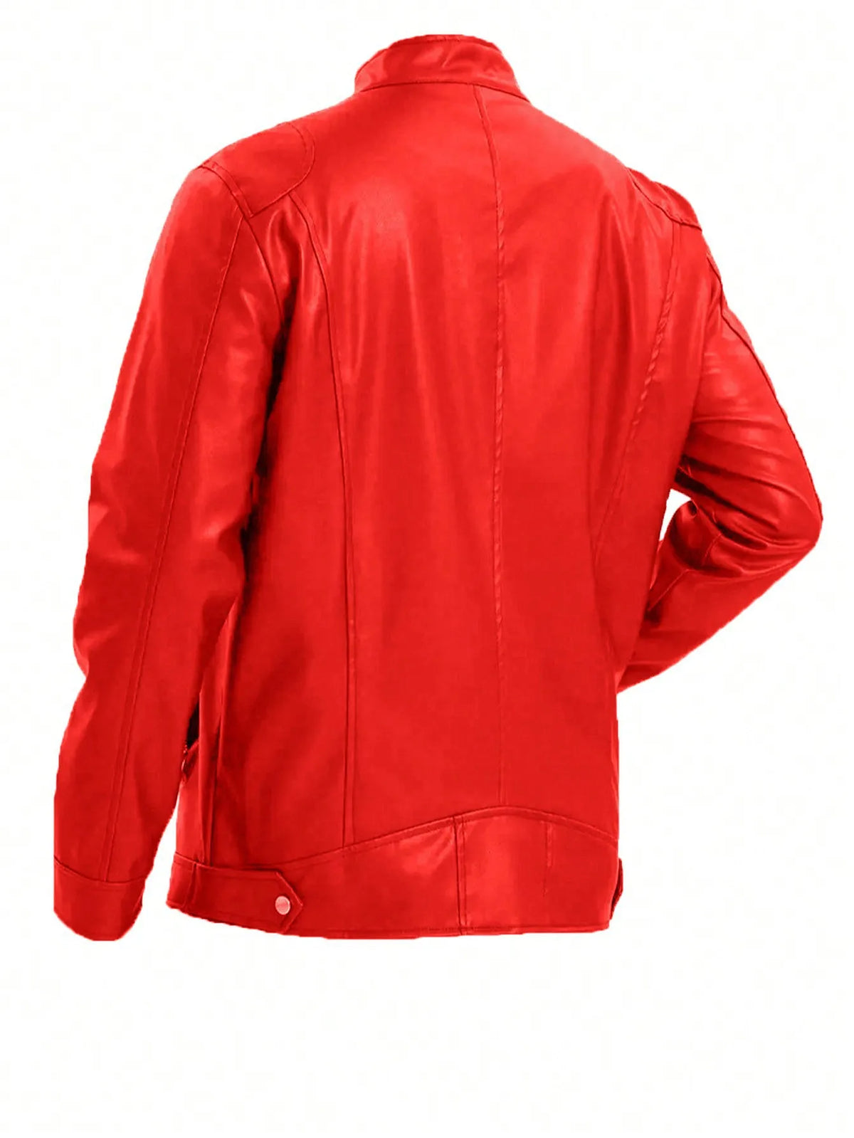 Winter Stand Collar Zip-Up Pocket PU Leather Jacket Men's Slim Business Casual