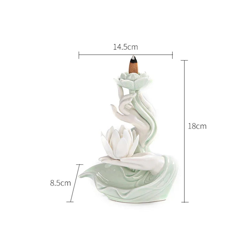Newest Celadon Backflow Incense Fountain Antique Lotus Incense Burner for Incense Sticks Holder Gothic Decor Zen Bergamot Stove