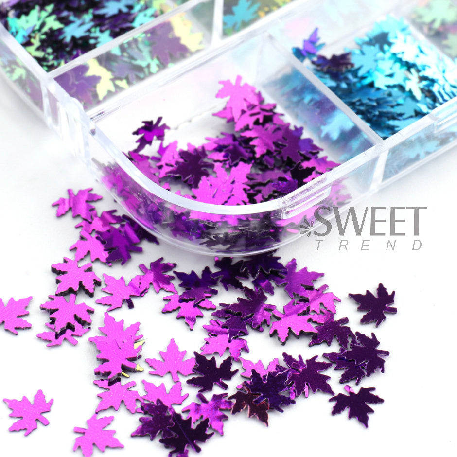 12 Grids Mirror Gold Maple Leaves Nail Art Sequins Autumn Leaf Design DIY Charm Jewelry Fall Theme Glitter Flakes Manicure Decor