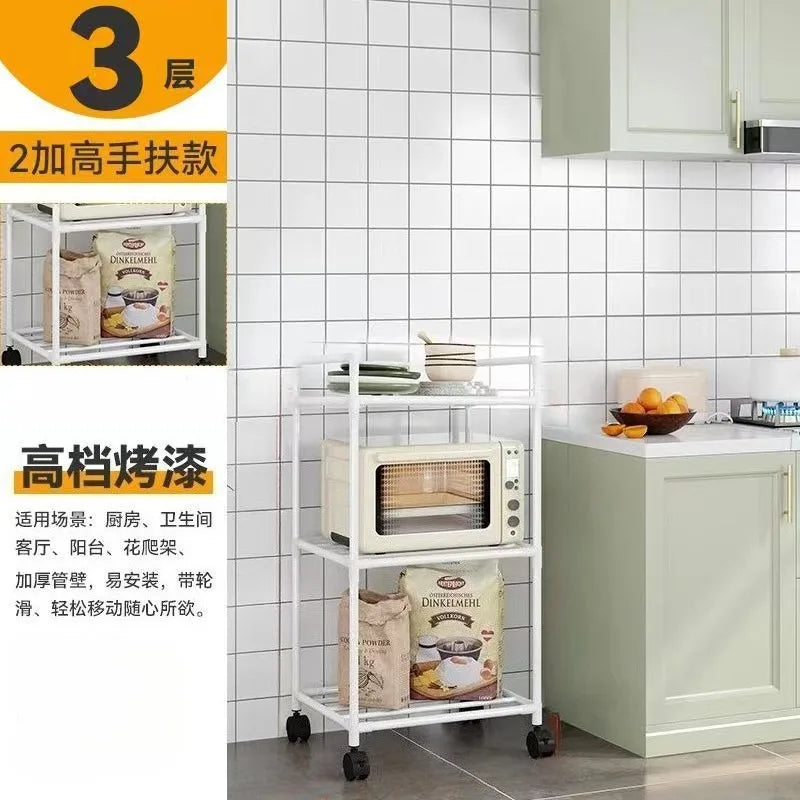 Kitchen Storage Rack Multilayer No Drill Rolling Shelf for Pots Microwave Oven Vegetables Organizer
