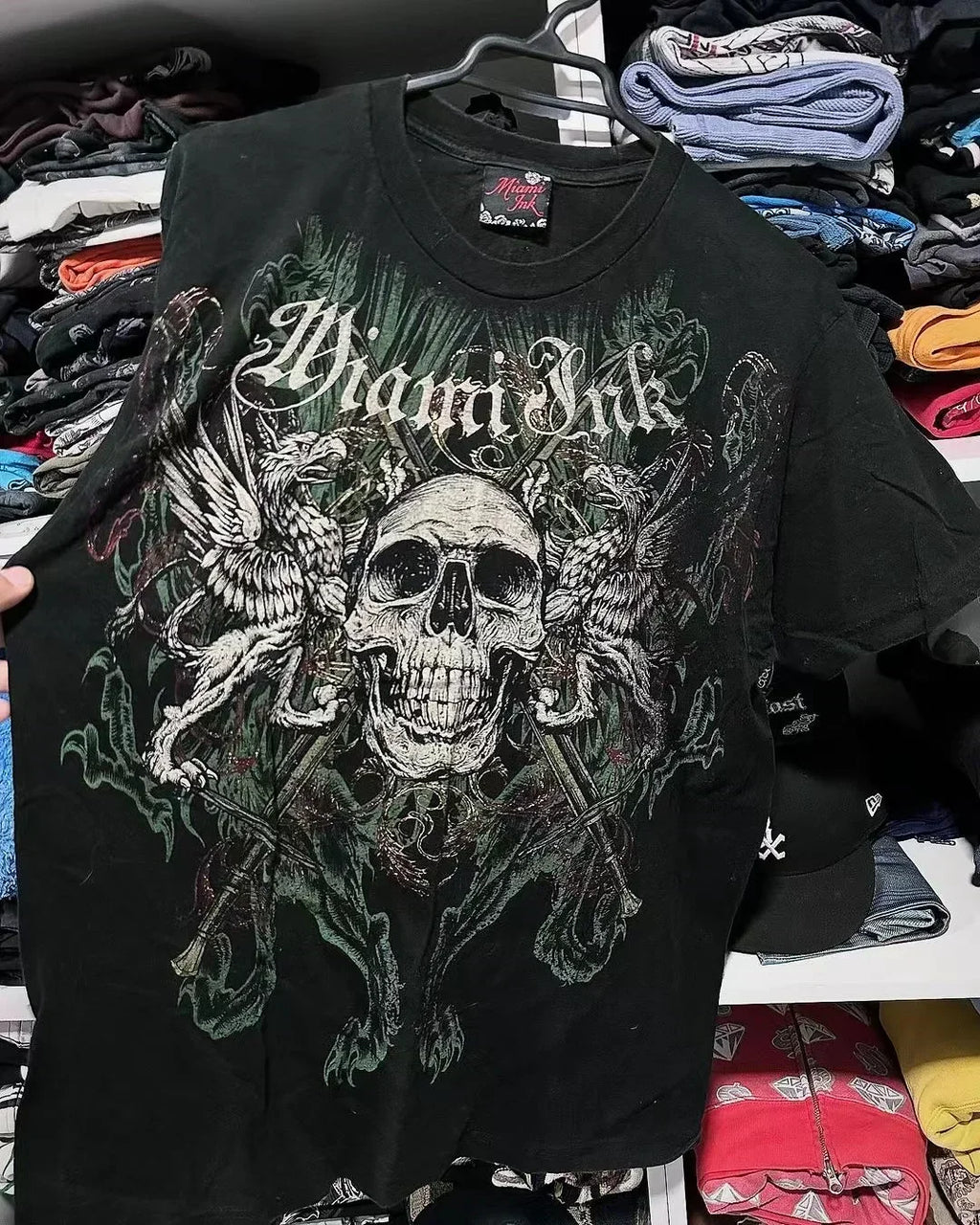 Affliction New Men Polo shirt Skull Graphic Harajuku Round Neck Oversized T Shirt Short Sleeve Tops Gothic Clothing Street Wear