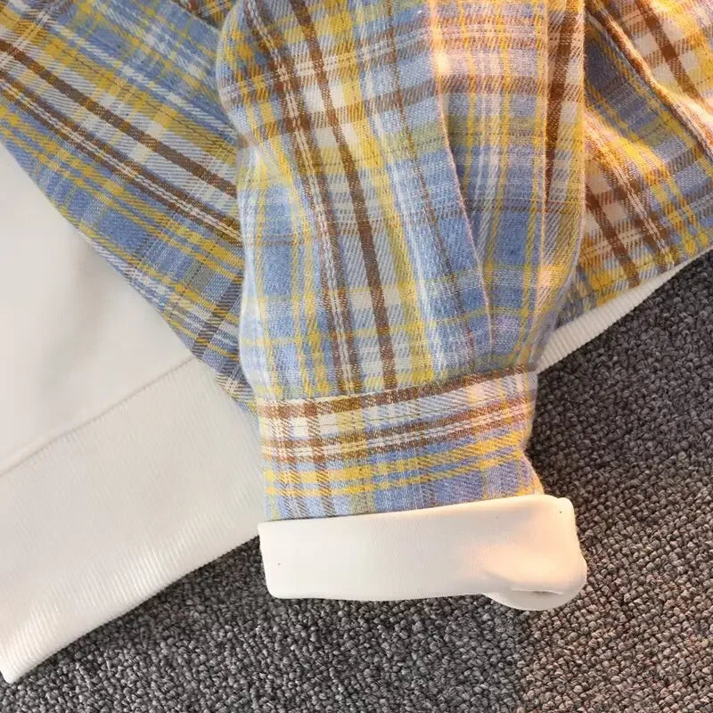 Retro Japanese Plaid Long Sve irt Men's Casual Loose Fit Spring Autumn Wear for Students And Couples Youth Faion